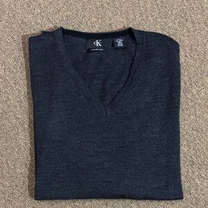 Calvin Klein Men's XXL EXTRA FINE MERINO WOOL V-NECK KNITWEAR-charcoal gray